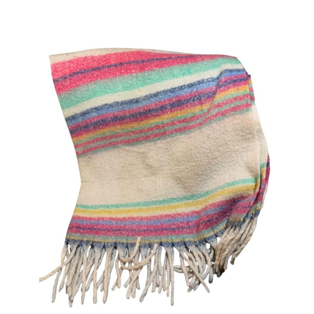 Free People Skye Stripe Fringe Throw Blanket 60" x 51" Soft Boho